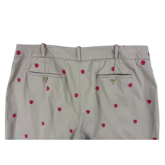 Talbots Signature Embroidered Crop Pants Size 16 Pink Shells Stretch Khaki Chino - Picture 5 of 12